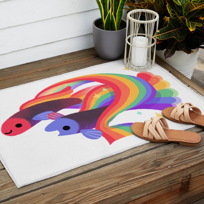 Rainbow guppy 3 Outdoor Rug Gallery Image 2