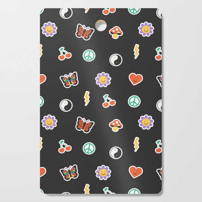 Retro cartoon sticker doodle pattern Cutting Board Gallery Image 1