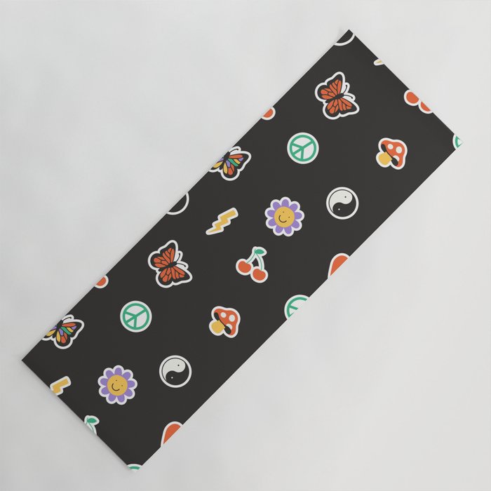 Retro cartoon sticker doodle pattern Yoga Mat Gallery Image 1