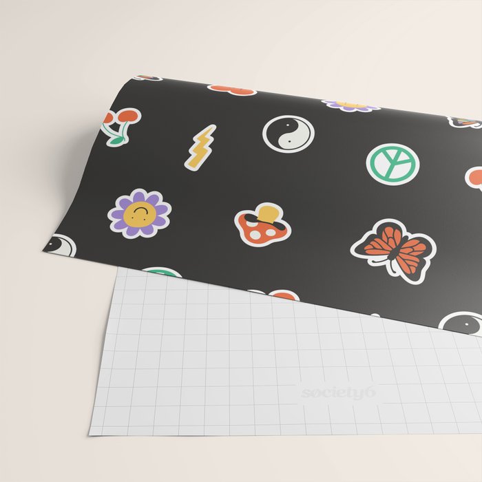 Retro cartoon sticker doodle pattern Wrapping Paper Gallery Image 2