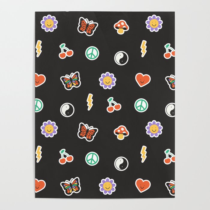 Retro cartoon sticker doodle pattern Poster Gallery Image 4