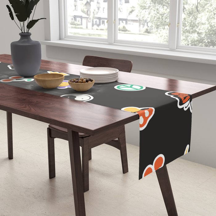 Retro cartoon sticker doodle pattern Table Runner Gallery Image 2