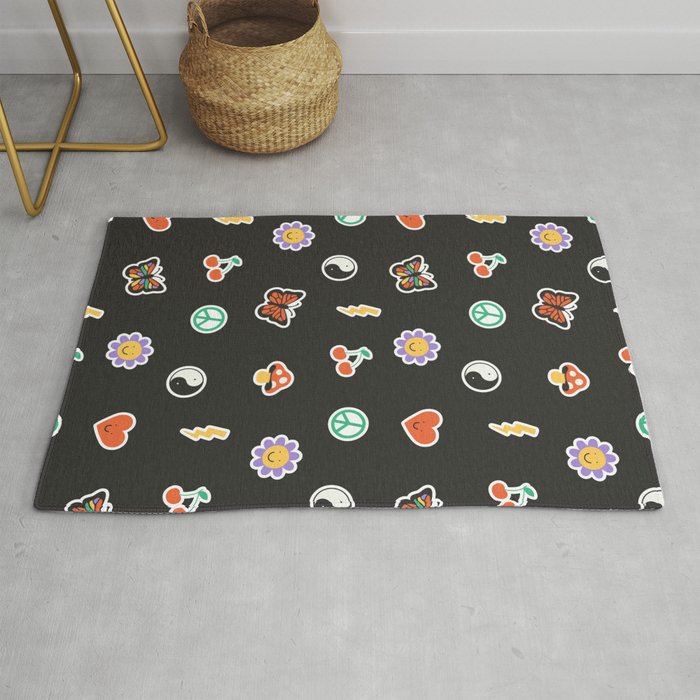 Retro cartoon sticker doodle pattern Rug Gallery Image 1