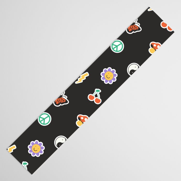 Retro cartoon sticker doodle pattern Table Runner Gallery Image 3