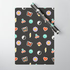 Retro cartoon sticker doodle pattern Wrapping Paper Gallery Image 1