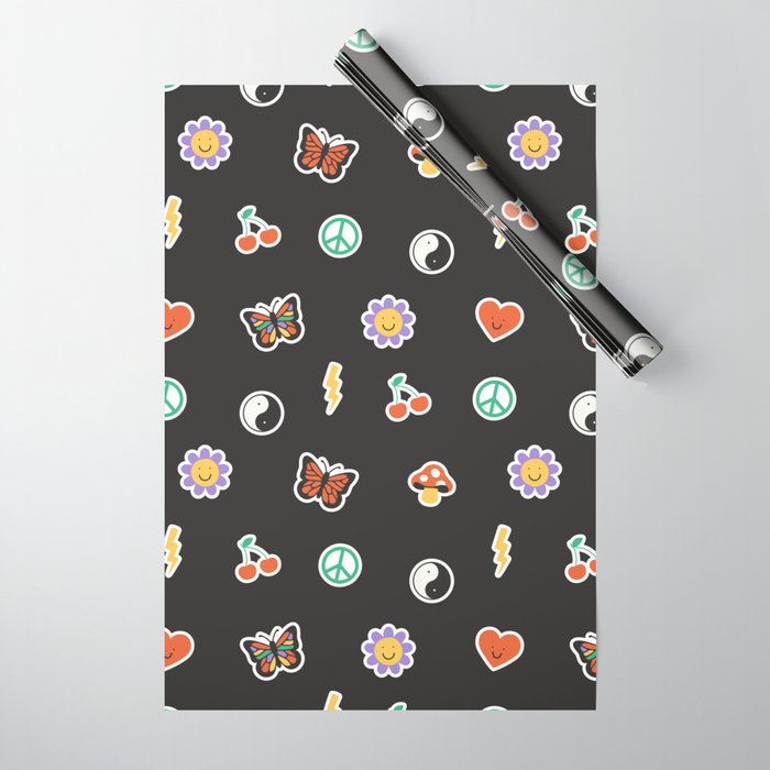 Retro cartoon sticker doodle pattern Wrapping Paper Gallery Image 1