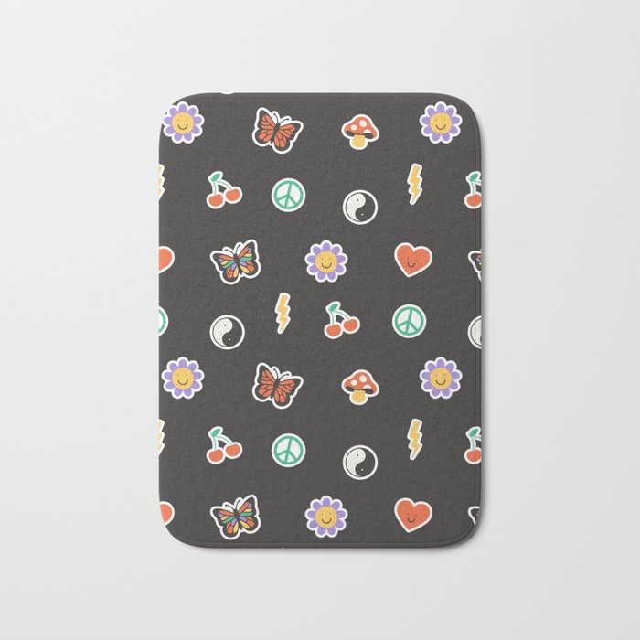 Retro cartoon sticker doodle pattern Bath Mat Gallery Image 1