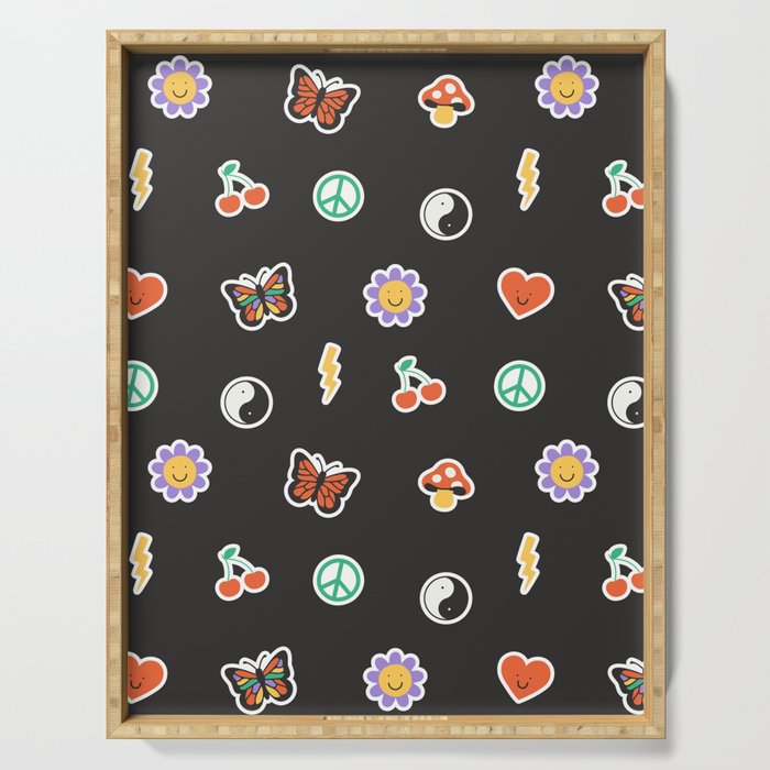 Retro cartoon sticker doodle pattern Serving Tray Gallery Image 1