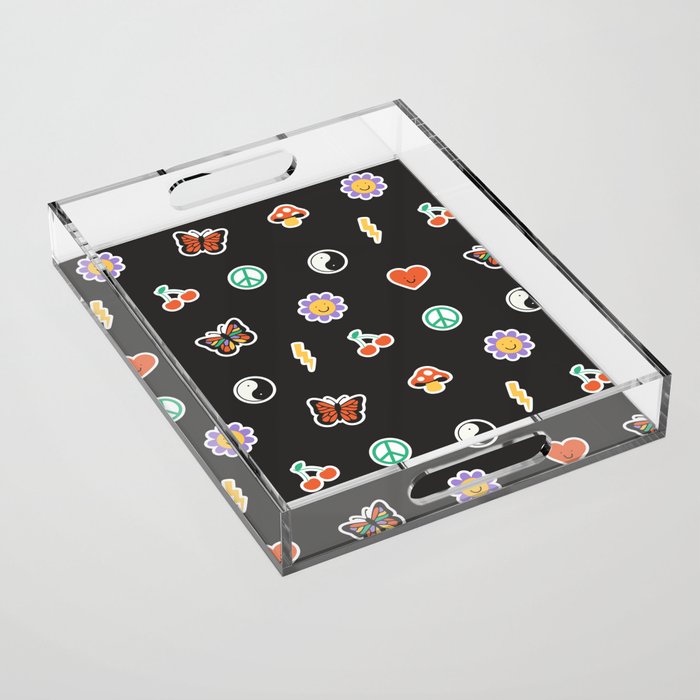 Retro cartoon sticker doodle pattern Acrylic Tray Gallery Image 1