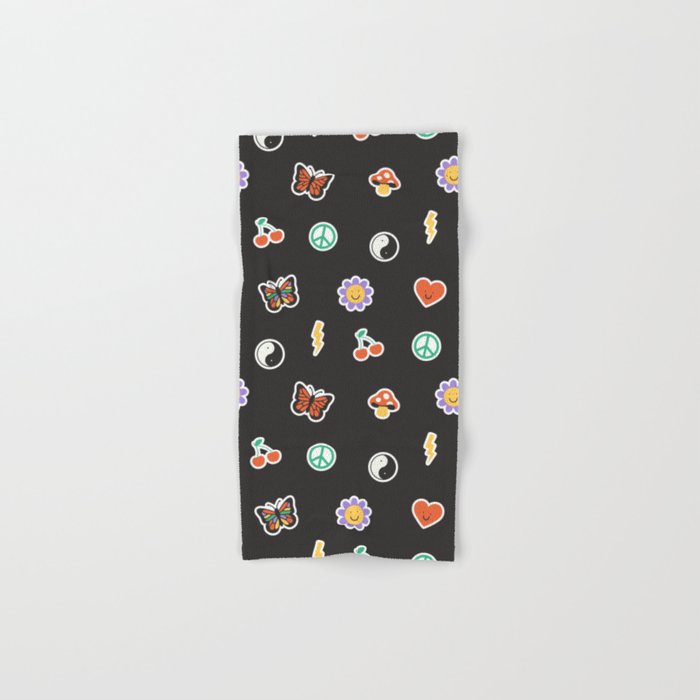 Retro cartoon sticker doodle pattern Bath Towel Gallery Image 1