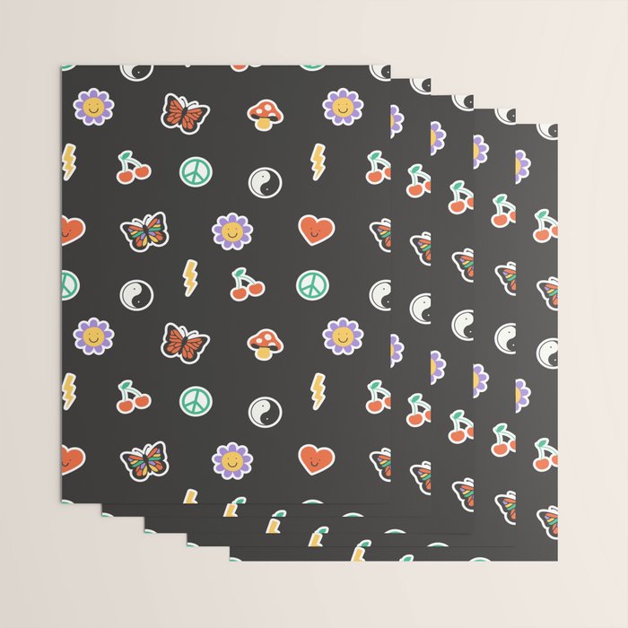 Retro cartoon sticker doodle pattern Wrapping Paper Gallery Image 3