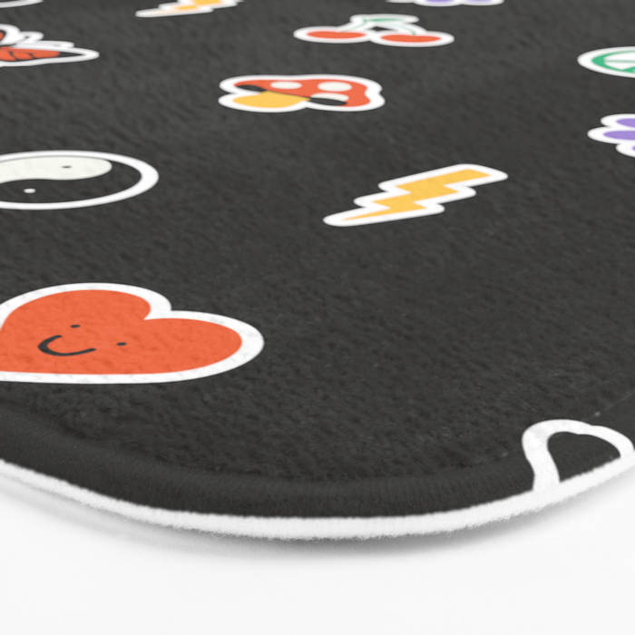 Retro cartoon sticker doodle pattern Bath Mat Gallery Image 3