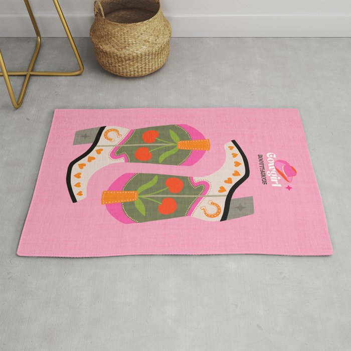 Cowgirl boots - 'Booty-licious' pun in pink Rug Gallery Image 1