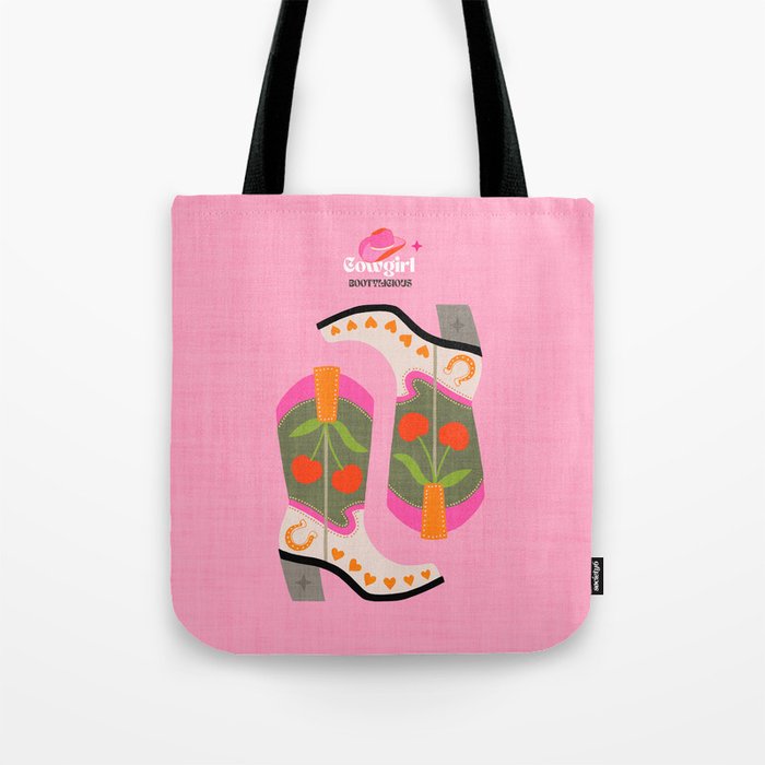 Cowgirl boots - 'Booty-licious' pun in pink Tote Bag Gallery Image 1