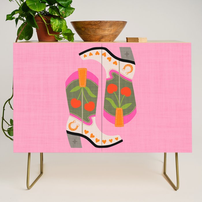 Cowgirl boots - 'Booty-licious' pun in pink Credenza Gallery Image 1