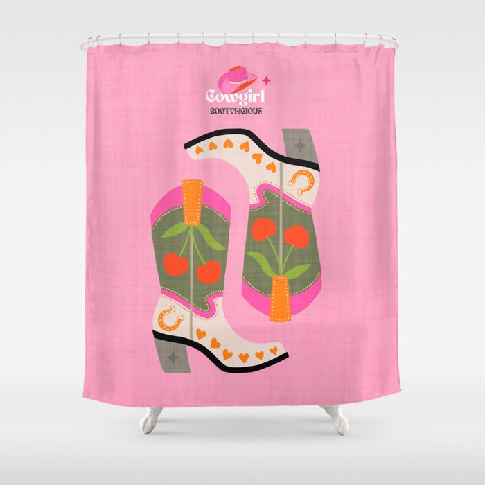 Cowgirl boots - 'Booty-licious' pun in pink Shower Curtain Gallery Image 1