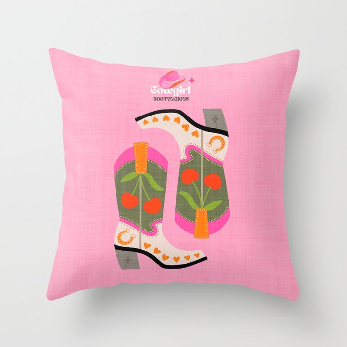 Cowgirl boots - 'Booty-licious' pun in pink Throw Pillow Gallery Image 6