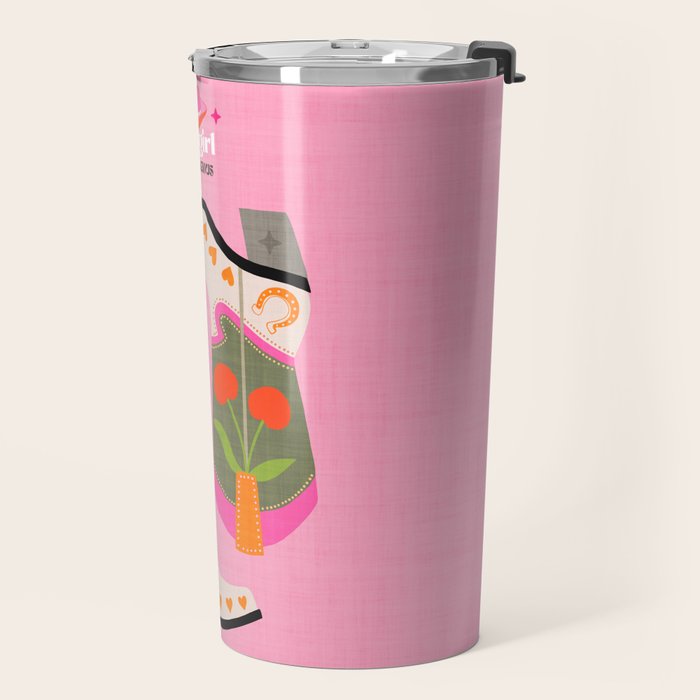 Cowgirl boots - 'Booty-licious' pun in pink Travel Mug Gallery Image 2