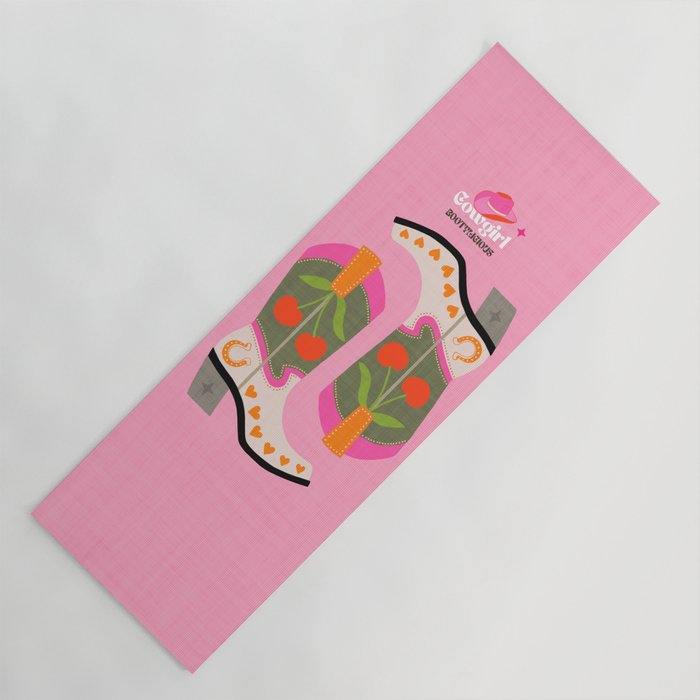 Cowgirl boots - 'Booty-licious' pun in pink Yoga Mat Gallery Image 1