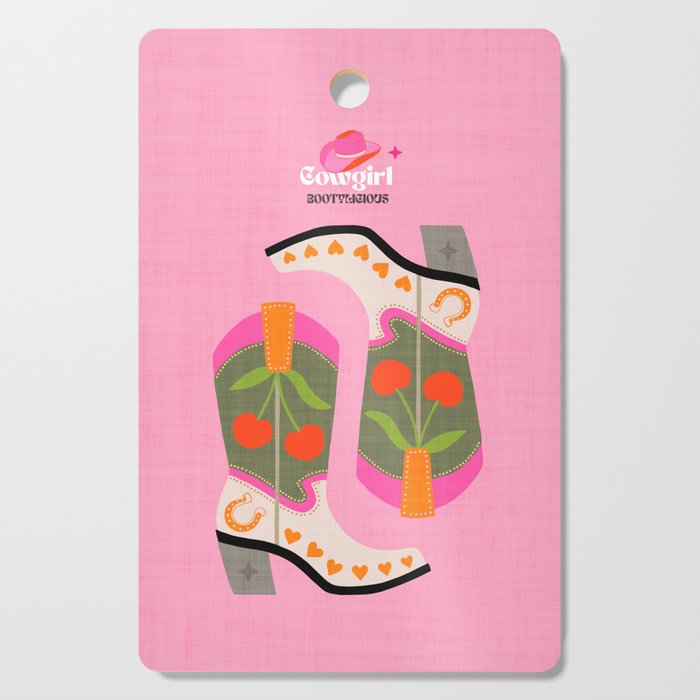 Cowgirl boots - 'Booty-licious' pun in pink Cutting Board Gallery Image 1