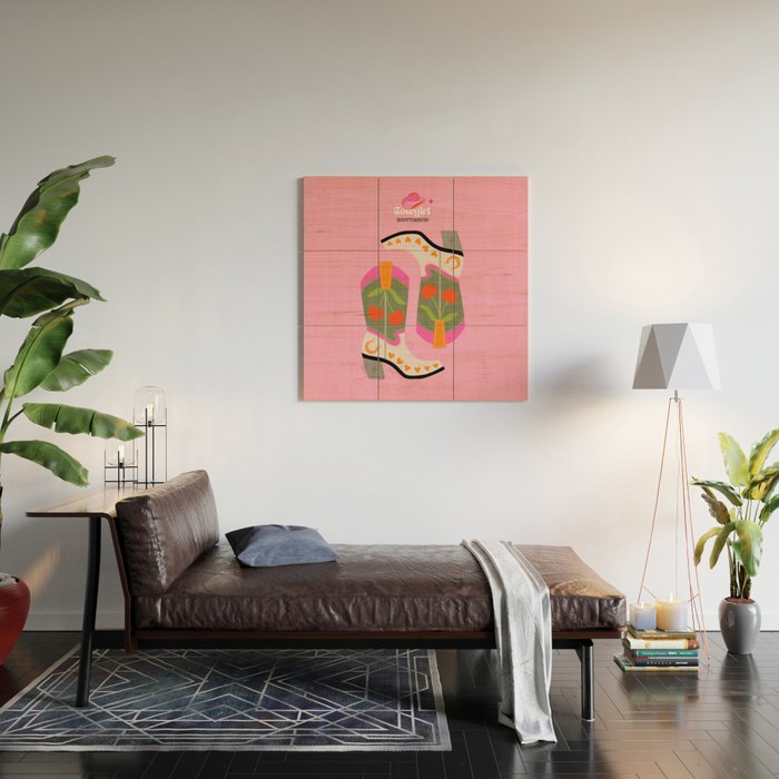 Cowgirl boots - 'Booty-licious' pun in pink Wood Wall Art Gallery Image 2