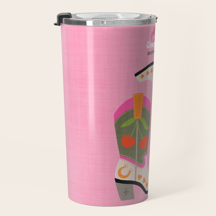 Cowgirl boots - 'Booty-licious' pun in pink Travel Mug Gallery Image 3