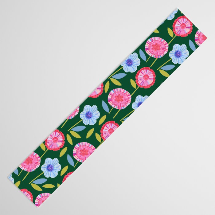 Folky Flowers in Bloom in Green & Pink Table Runner Gallery Image 3