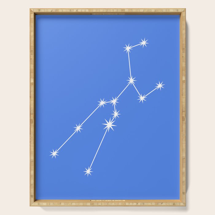 Taurus Zodiac Star Constellation Line Art Bright Blue Serving Tray Gallery Image 1