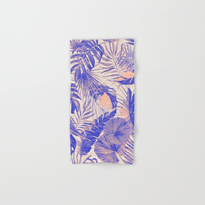 Blue and pink leafy jungle J Bath Towel Gallery Image 1