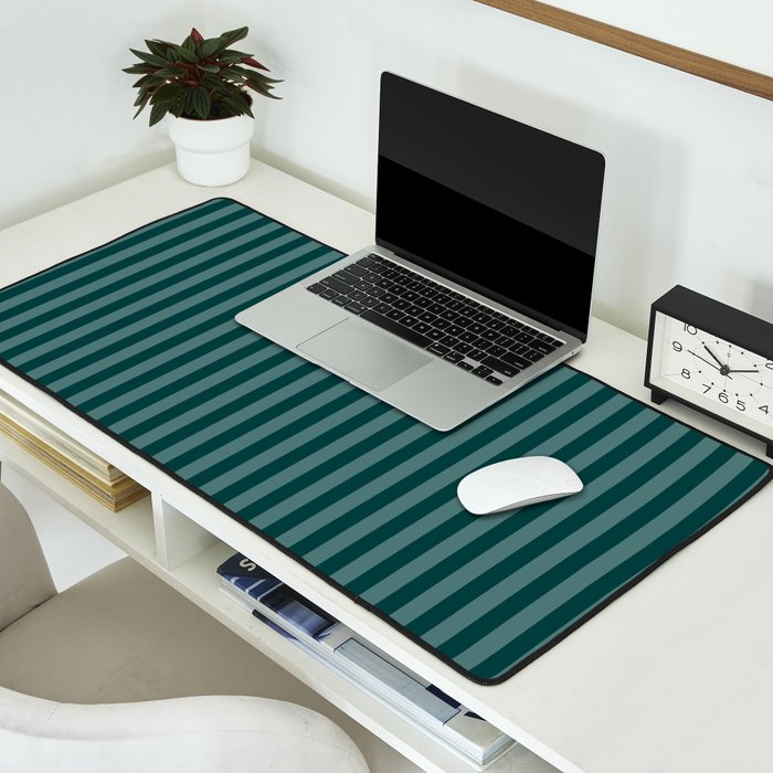 Dark Teal Thin Vertical Stripes Desk Mat Gallery Image 2