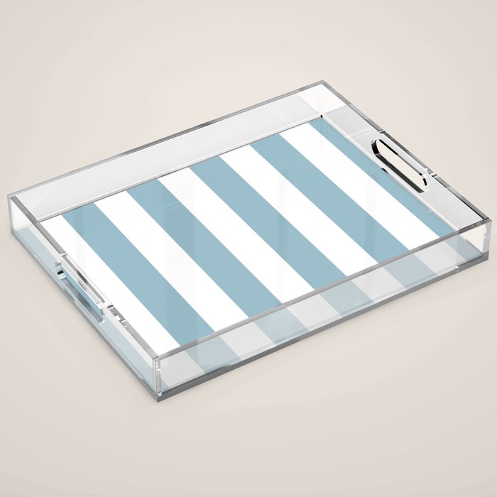 Large Baby Blue and White Vertical Cabana Tent Stripes Acrylic Tray Gallery Image 1