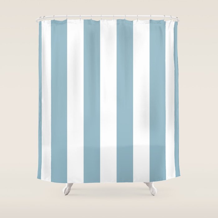 Large Baby Blue and White Vertical Cabana Tent Stripes Shower Curtain Gallery Image 1