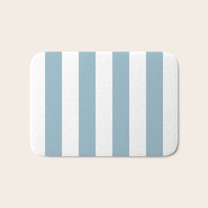 Large Baby Blue and White Vertical Cabana Tent Stripes Bath Mat Gallery Image 1