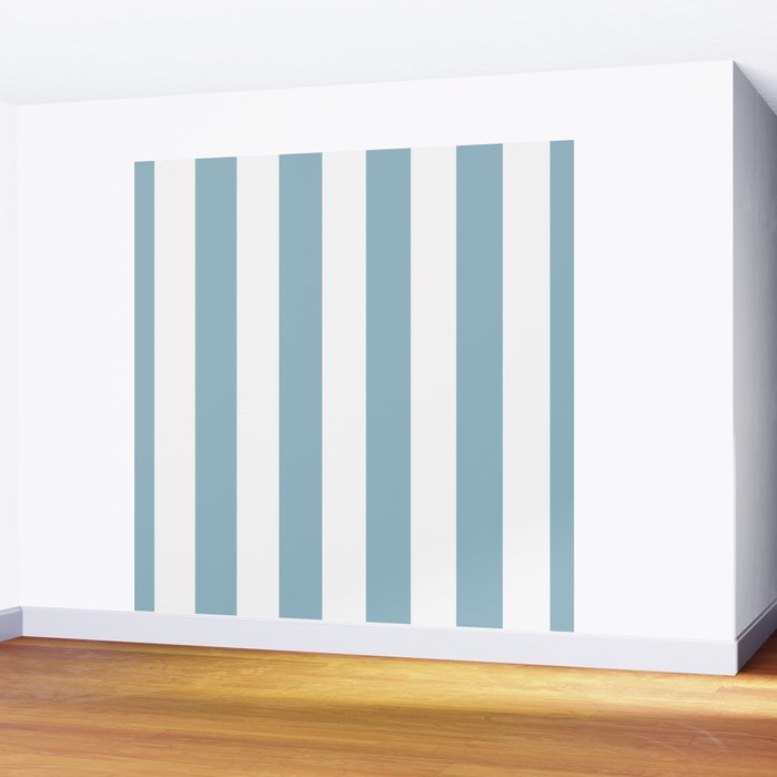 Large Baby Blue and White Vertical Cabana Tent Stripes Wall Mural Gallery Image 2
