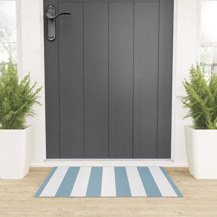 Large Baby Blue and White Vertical Cabana Tent Stripes Welcome Mat Gallery Image 3