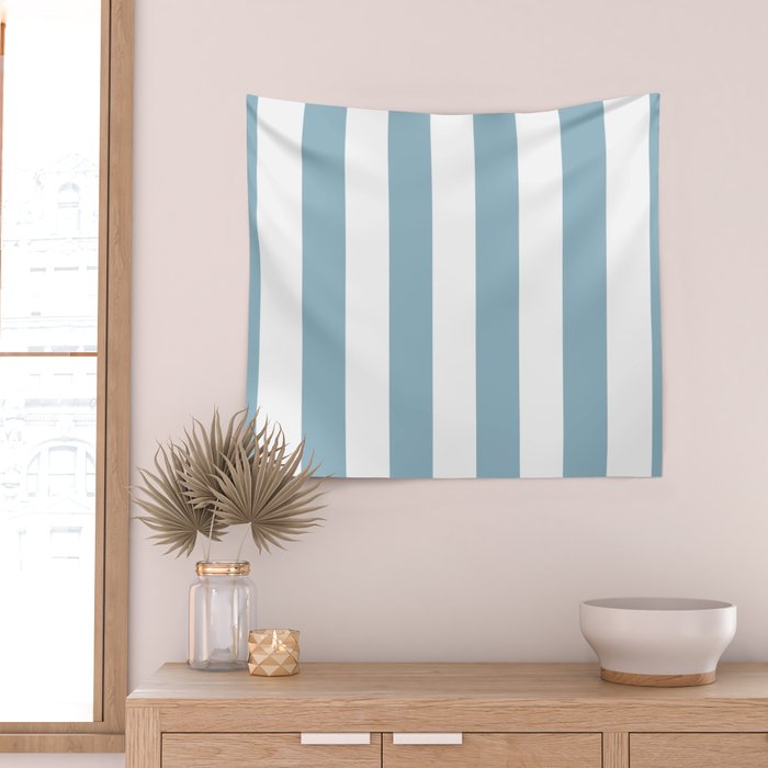 Large Baby Blue and White Vertical Cabana Tent Stripes Wall Tapestry Gallery Image 2