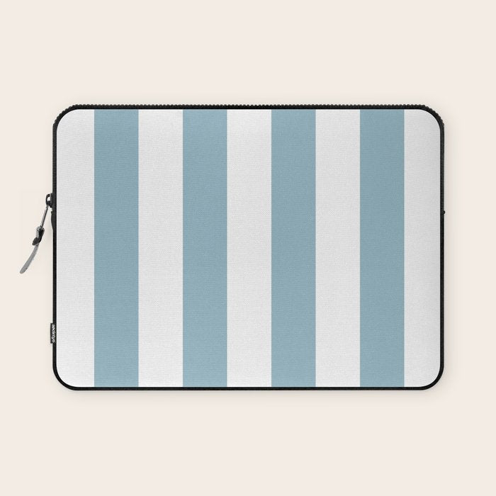 Large Baby Blue and White Vertical Cabana Tent Stripes Laptop Sleeve Gallery Image 1