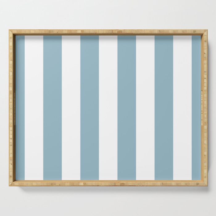 Large Baby Blue and White Vertical Cabana Tent Stripes Serving Tray Gallery Image 1