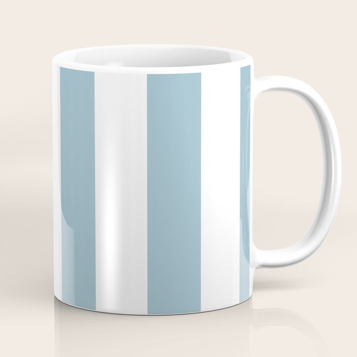 Large Baby Blue and White Vertical Cabana Tent Stripes Coffee Mug Gallery Image 1