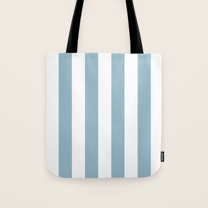 Large Baby Blue and White Vertical Cabana Tent Stripes Tote Bag Gallery Image 1
