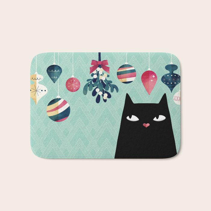 Mistletoe? (Black Cat) Bath Mat Gallery Image 1