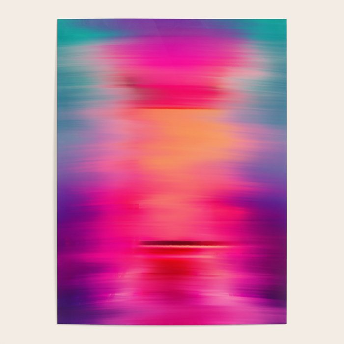 Abstract modern art pink violet teal brushstrokes Poster Gallery Image 1