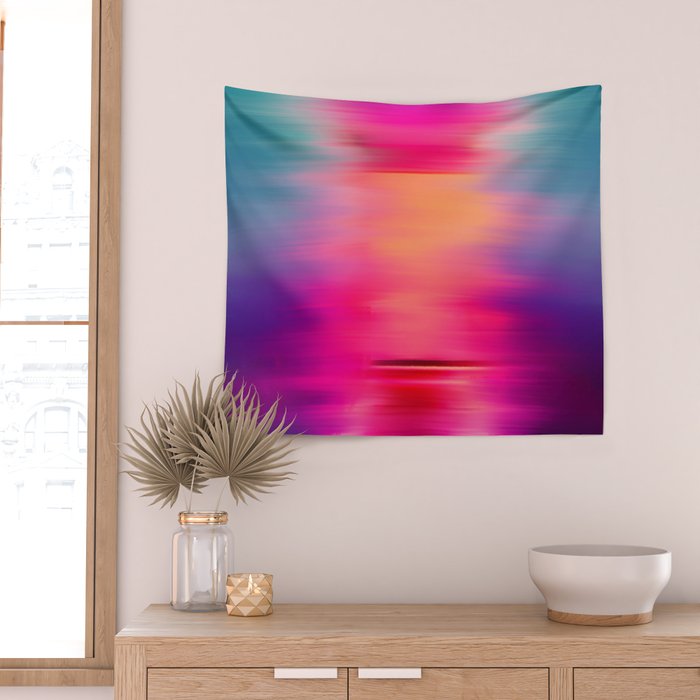Abstract modern art pink violet teal brushstrokes Wall Tapestry Gallery Image 2