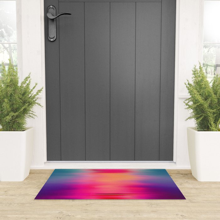 Abstract modern art pink violet teal brushstrokes Welcome Mat Gallery Image 3