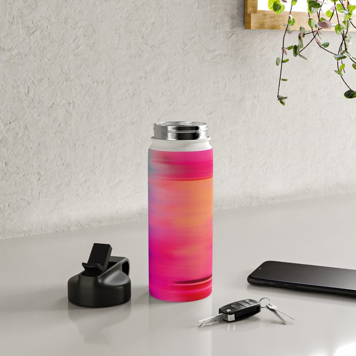 Abstract modern art pink violet teal brushstrokes Water Bottle Gallery Image 4