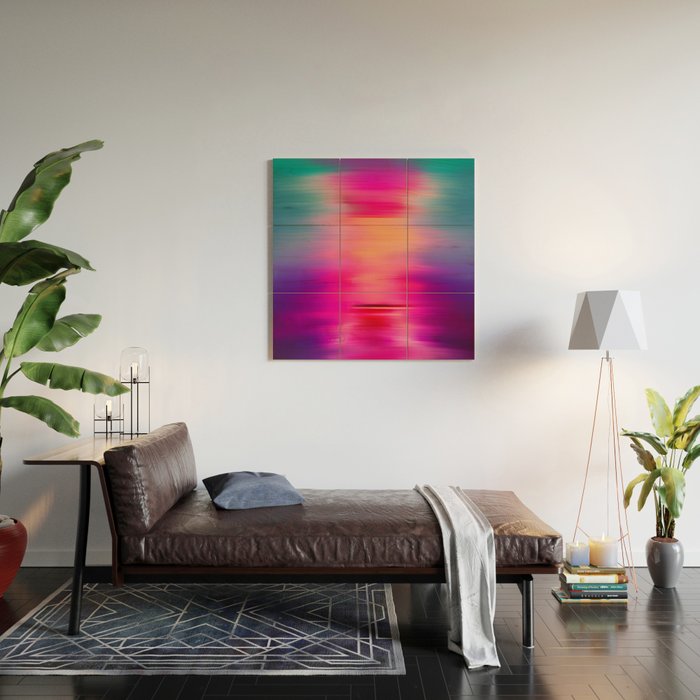 Abstract modern art pink violet teal brushstrokes Wood Wall Art Gallery Image 2