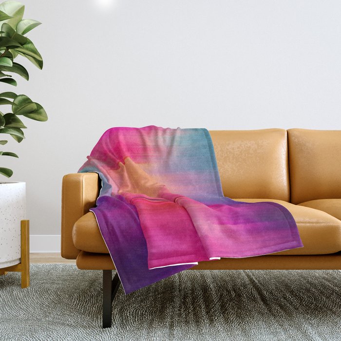 Abstract modern art pink violet teal brushstrokes Throw Blanket Gallery Image 1