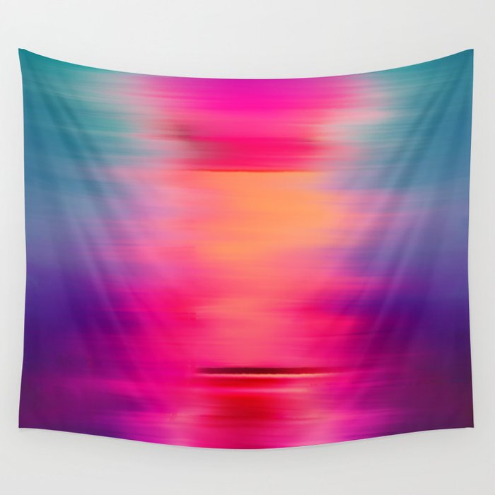 Abstract modern art pink violet teal brushstrokes Wall Tapestry Gallery Image 4