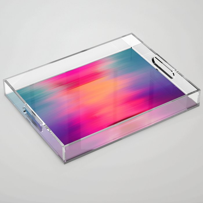 Abstract modern art pink violet teal brushstrokes Acrylic Tray Gallery Image 1