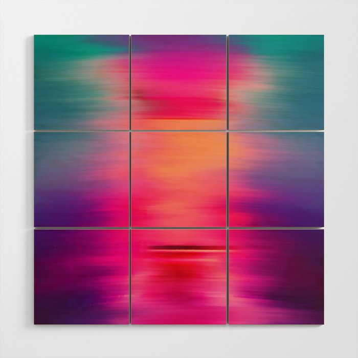 Abstract modern art pink violet teal brushstrokes Wood Wall Art Gallery Image 1